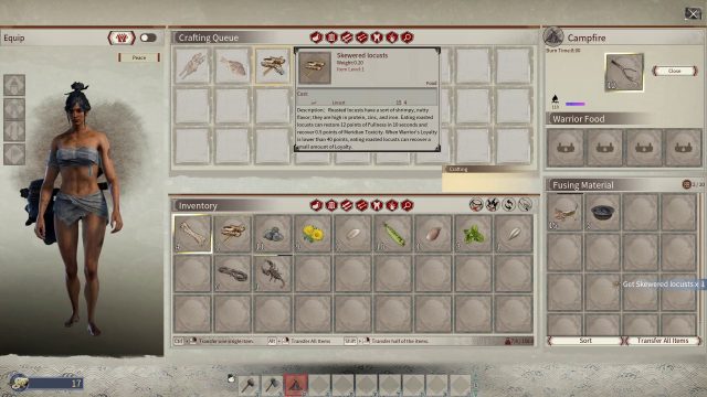 Crafting Skewered Locusts in Myth of Empires Early Access