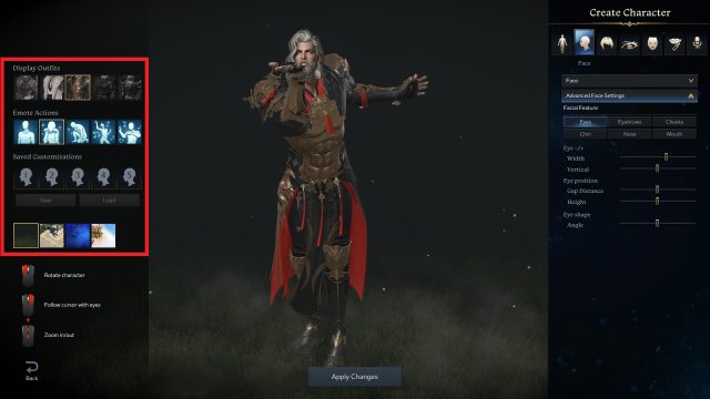 Lost Ark Character Customizations Display Outfits and Emote Actions