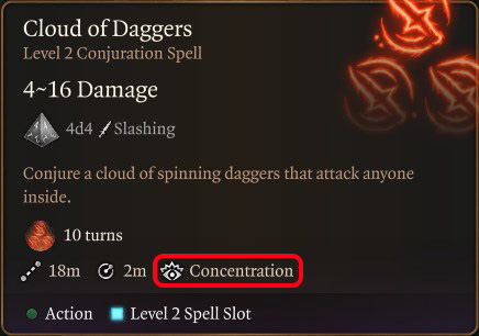 Cloud of Daggers Spell with Concentration