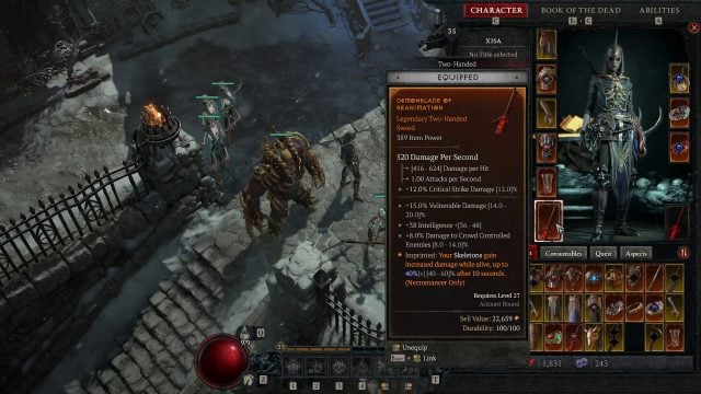 Diablo 4 Legendary Two-Handed Weapon with A Very High Intelligence