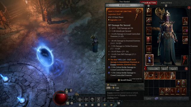 Diablo 4 Sorceress Build - Two-Handed Staff with the Aspect of Control