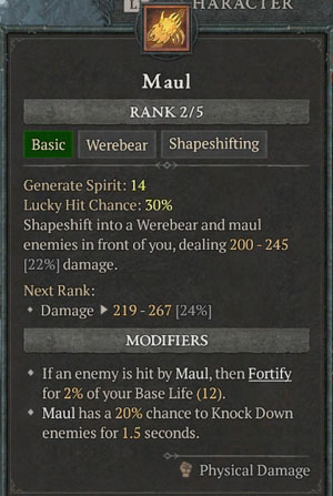 Diablo 4 Werebear Druid Build - Maul