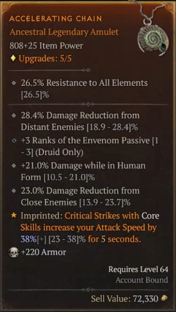 Diablo 4 Dire Wolf Druid Build - Accelerating Chain to Increase Attack Speed