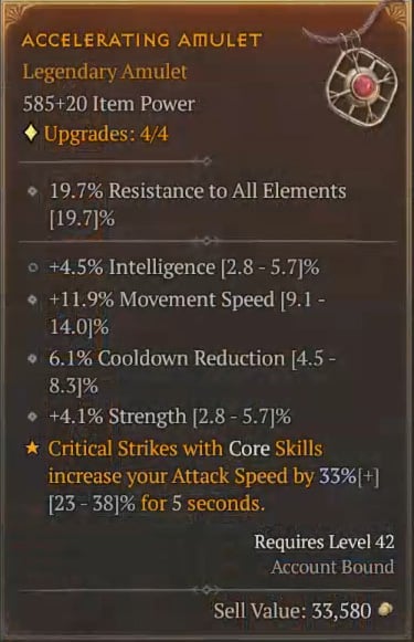 Diablo 4 Druid Build - Howlstorm Accelerating Amulet to Increase Attack Speed with Critical Strikes