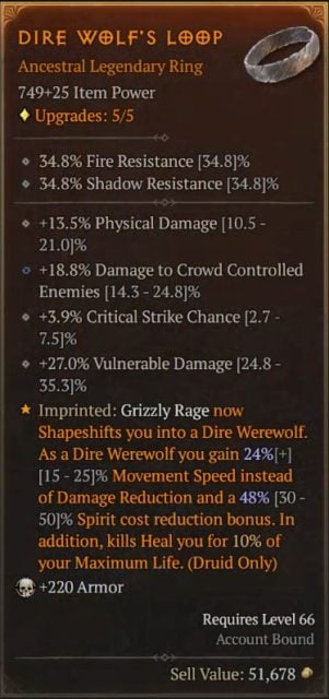 Diablo IV Dire Wolf's Loop for Grizzly Rage to Shapeshift You Into a Dire Werewolf