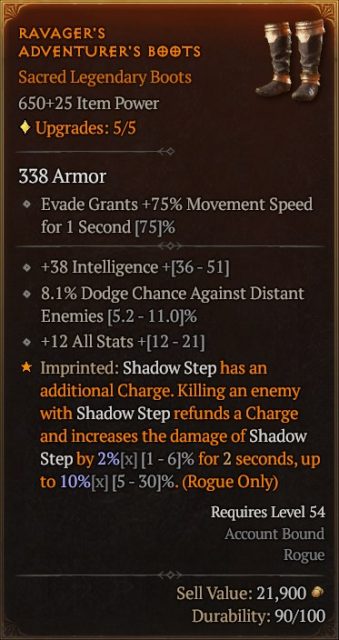 Diablo IV Raveger's Aspect to Gain an Additional Shadow Step Charge