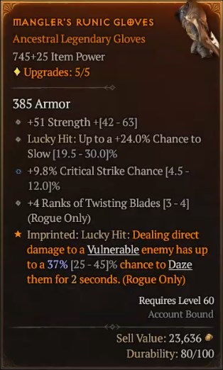 Diablo IV Rogue Build - Trap Master with the Mangler's Runic Gloves to Have a Chance to Daze Enemies
