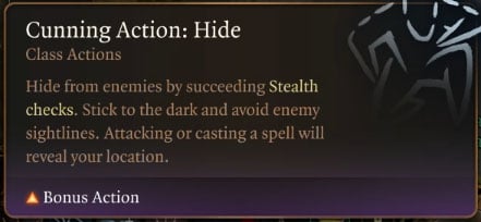 Baldur's Gate 3 Rogue Class Guide Cunning Action: Hide