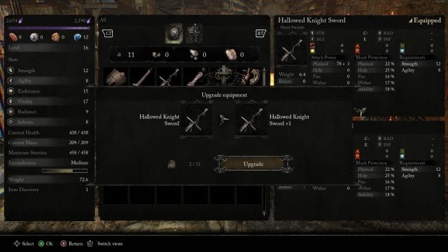 Upgrade equipment at the Blacksmith - Lords of the Fallen